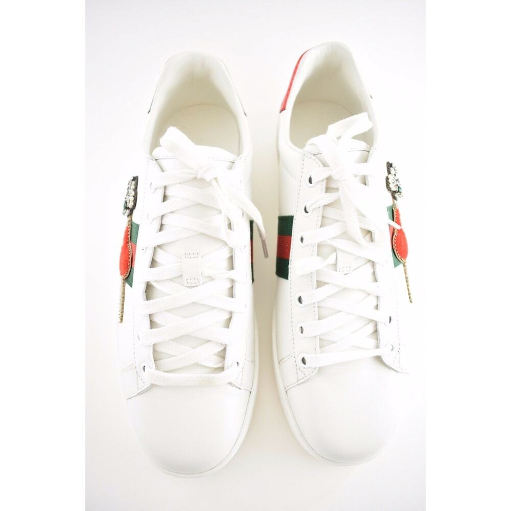 Gucci New Ace White Leather Red Heart Dagger Sword GG Flat Trainer Sneaker 41.5 - Picture 7 of 12